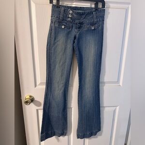 Mid-Rise Dark Wash Flare Jeans for Women